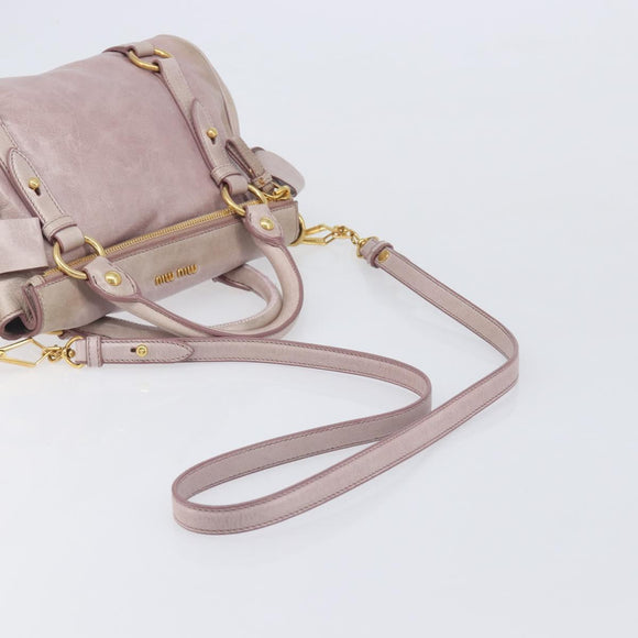 Miu Miu Side ribbon Hand Bag Leather 2way Pink Gold Auth ep16810V