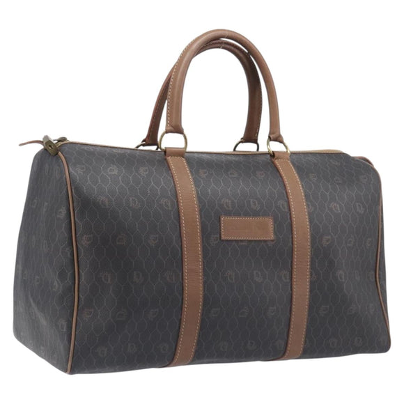 Christian Dior Honeycomb Canvas Boston Bag PVC Black Gold Auth ep16813