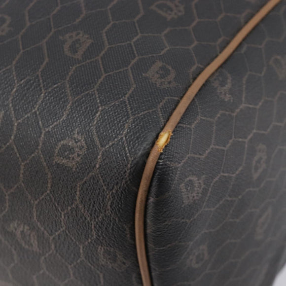Christian Dior Honeycomb Canvas Boston Bag PVC Black Gold Auth ep16813