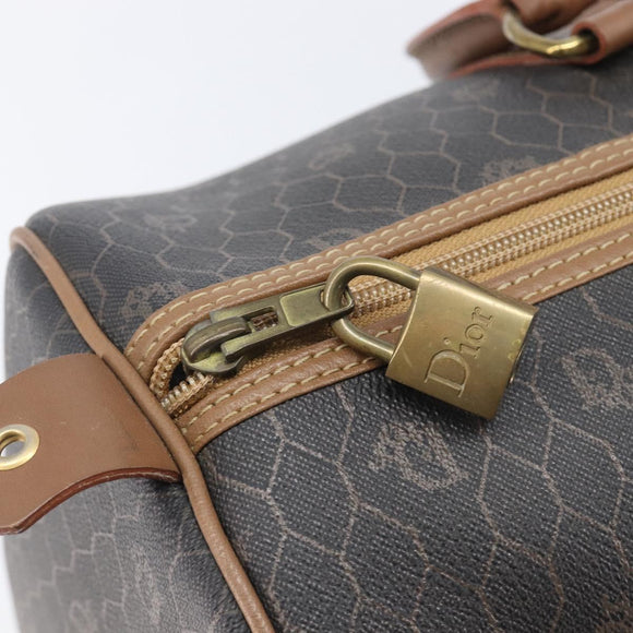 Christian Dior Honeycomb Canvas Boston Bag PVC Black Gold Auth ep16813