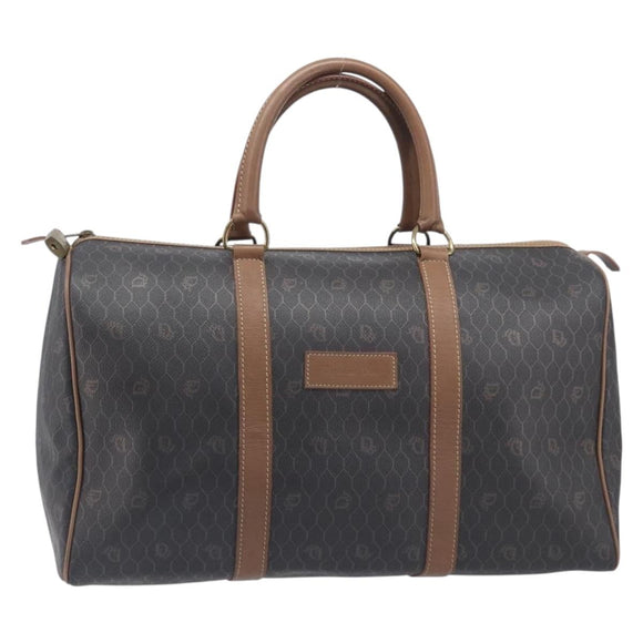 Christian Dior Honeycomb Canvas Boston Bag PVC Black Gold Auth ep16813