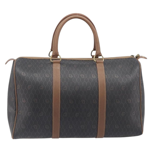 Christian Dior Honeycomb Canvas Boston Bag PVC Black Gold Auth ep16813