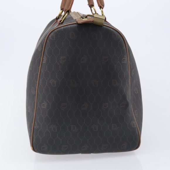 Christian Dior Honeycomb Canvas Boston Bag PVC Black Gold Auth ep16813