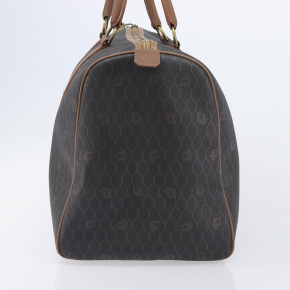 Christian Dior Honeycomb Canvas Boston Bag PVC Black Gold Auth ep16813
