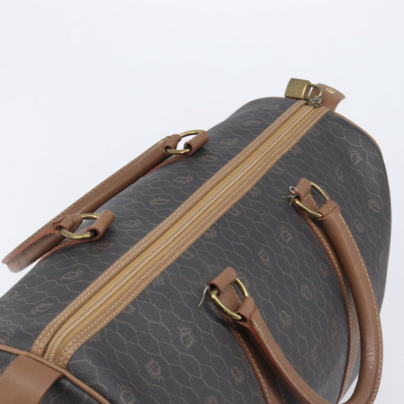 Christian Dior Honeycomb Canvas Boston Bag PVC Black Gold Auth ep16813
