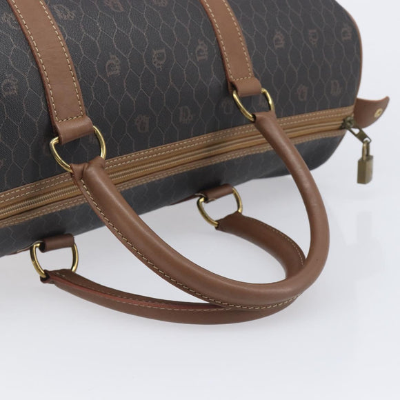 Christian Dior Honeycomb Canvas Boston Bag PVC Black Gold Auth ep16813