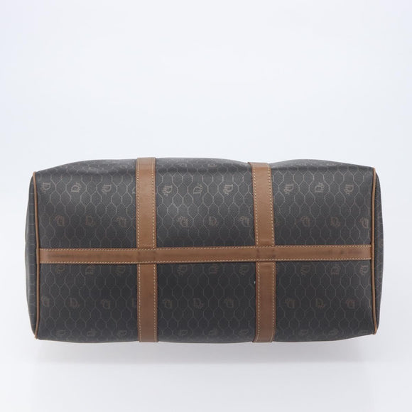 Christian Dior Honeycomb Canvas Boston Bag PVC Black Gold Auth ep16813