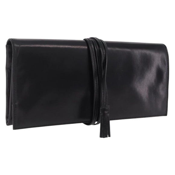 Saint Laurent Clutch Bag Leather Black Silver Auth ep16822