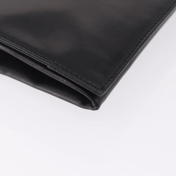 Saint Laurent Clutch Bag Leather Black Silver Auth ep16822