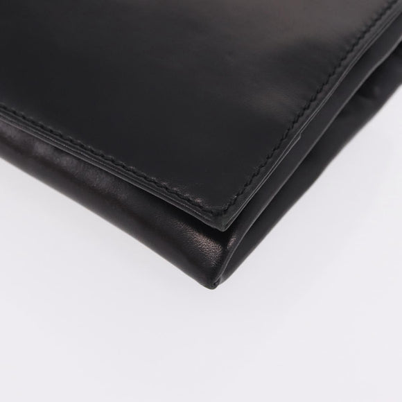 Saint Laurent Clutch Bag Leather Black Silver Auth ep16822