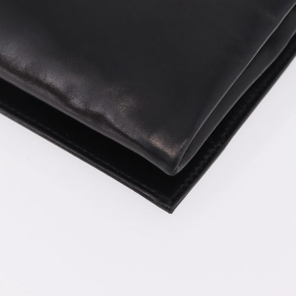 Saint Laurent Clutch Bag Leather Black Silver Auth ep16822