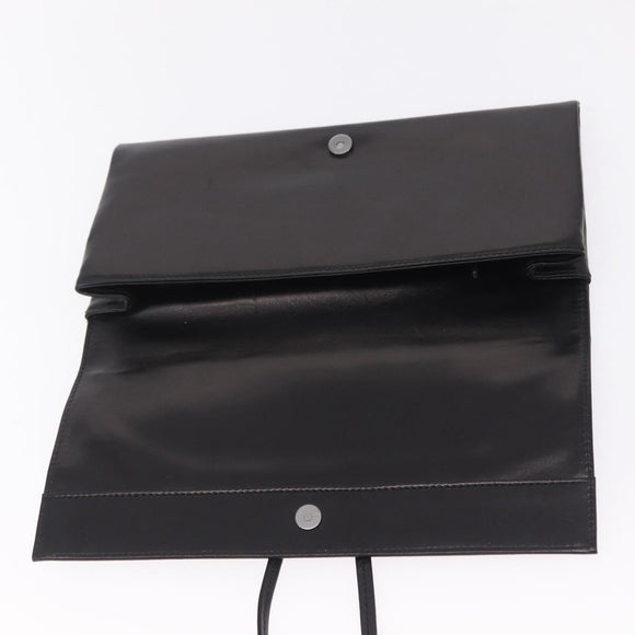 Saint Laurent Clutch Bag Leather Black Silver Auth ep16822