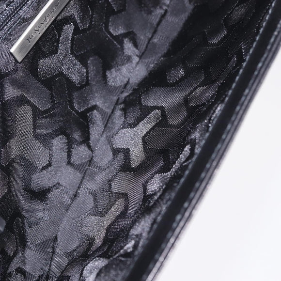 Saint Laurent Clutch Bag Leather Black Silver Auth ep16822