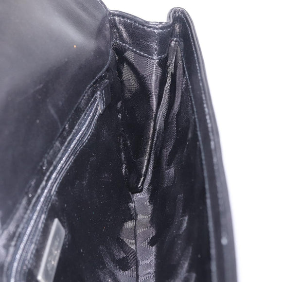 Saint Laurent Clutch Bag Leather Black Silver Auth ep16822