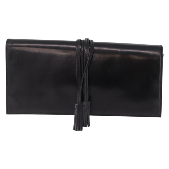 Saint Laurent Clutch Bag Leather Black Silver Auth ep16822