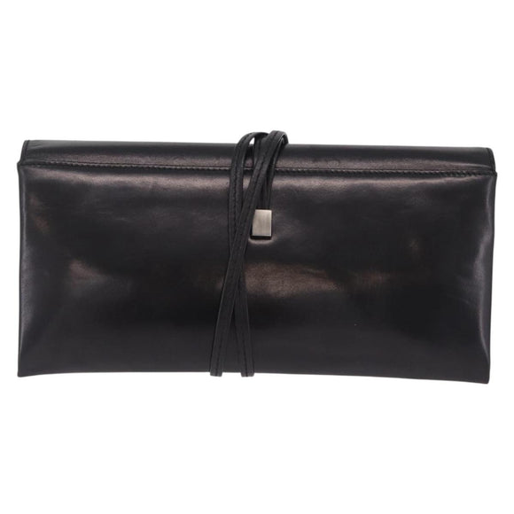 Saint Laurent Clutch Bag Leather Black Silver Auth ep16822