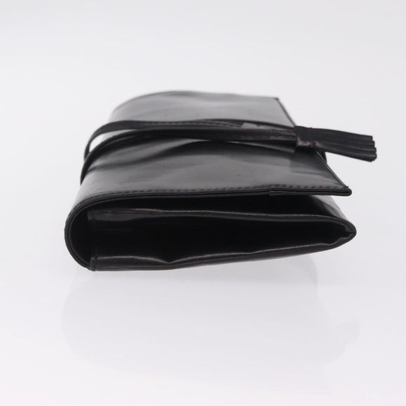 Saint Laurent Clutch Bag Leather Black Silver Auth ep16822