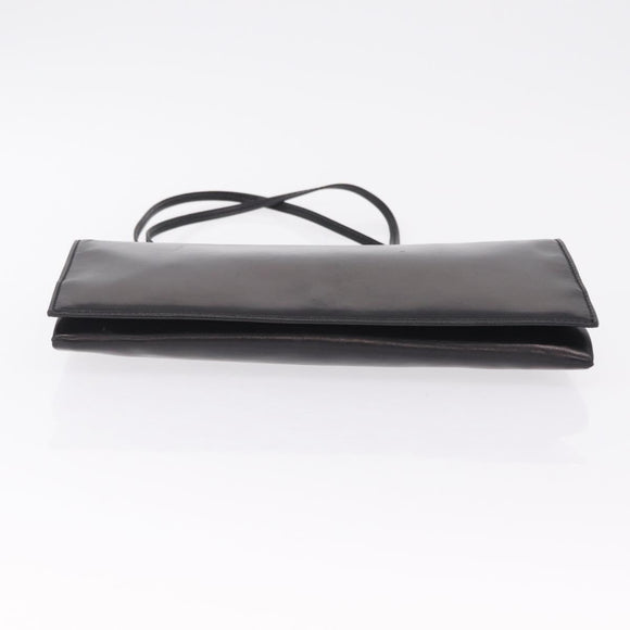 Saint Laurent Clutch Bag Leather Black Silver Auth ep16822