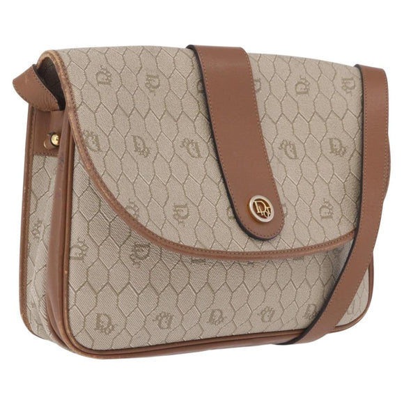 Christian Dior Honeycomb Canvas Shoulder Bag PVC Beige Gold Auth ep16823