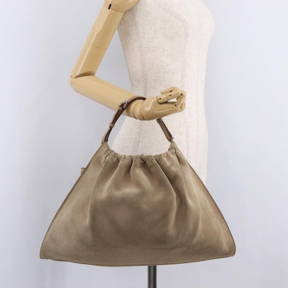 GUCCI Hand Bag Suede Beige 76554 Auth ep16831
