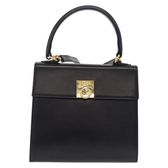 CELINE Hand Bag Leather 2way Black Gold Auth ep16836V