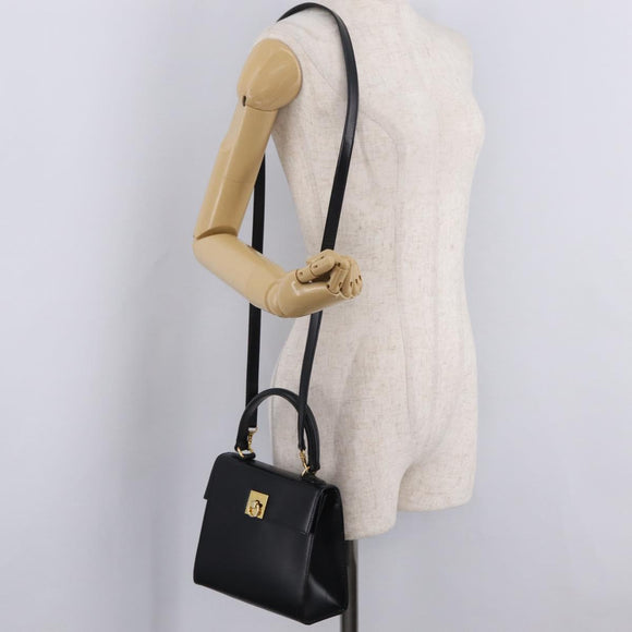 CELINE Hand Bag Leather 2way Black Gold Auth ep16836V