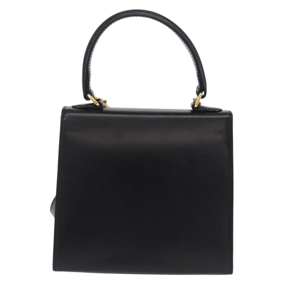 CELINE Hand Bag Leather 2way Black Gold Auth ep16836V