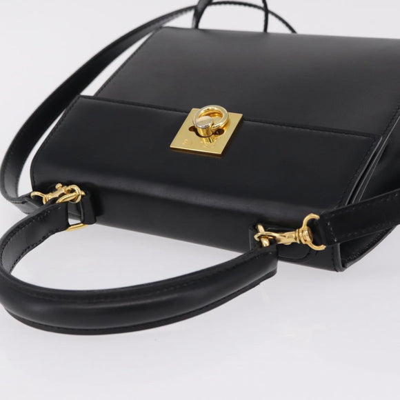 CELINE Hand Bag Leather 2way Black Gold Auth ep16836V