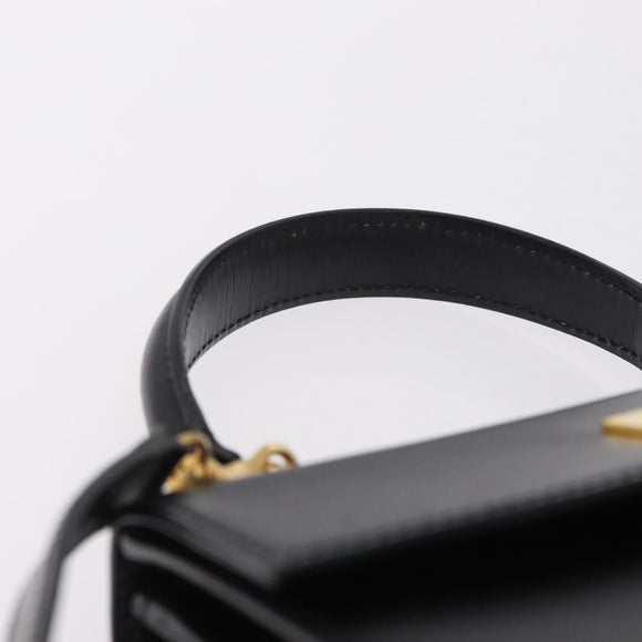 CELINE Hand Bag Leather 2way Black Gold Auth ep16836V
