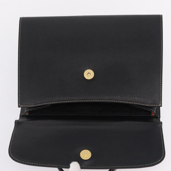 Burberrys Hand Bag Leather Black Gold Auth ep16840A