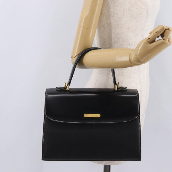 Burberrys Hand Bag Leather Black Gold Auth ep16840A