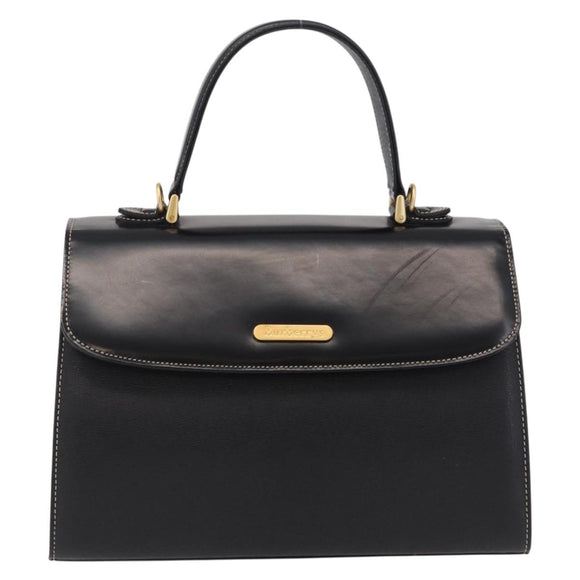 Burberrys Hand Bag Leather Black Gold Auth ep16840A