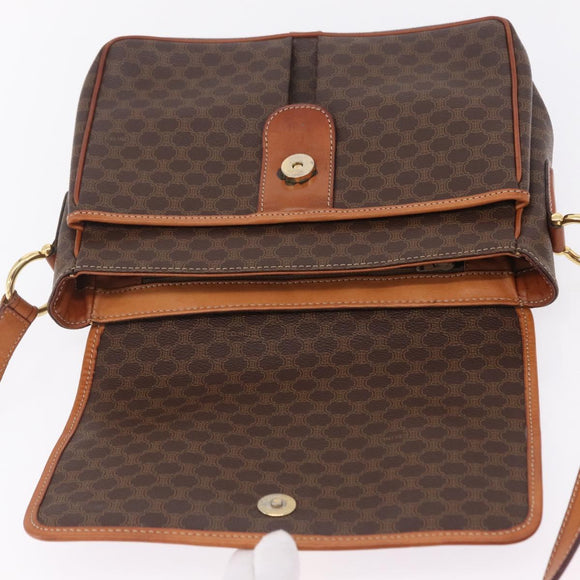 CELINE Macadam Canvas Shoulder Bag PVC Leather Brown Gold Auth ep16848A