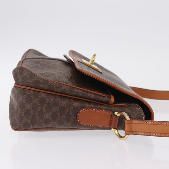CELINE Macadam Canvas Shoulder Bag PVC Leather Brown Gold Auth ep16848A