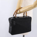 GUCCI Bamboo Hand Bag Nylon Black Silver 000 0538 Auth ep16850-23
