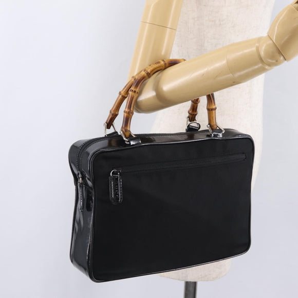 GUCCI Bamboo Hand Bag Nylon Black Silver 000 0538 Auth ep16850