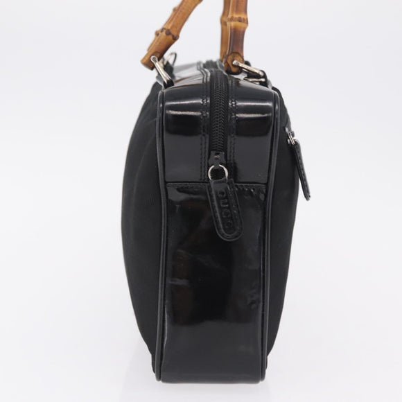 GUCCI Bamboo Hand Bag Nylon Black Silver 000 0538 Auth ep16850