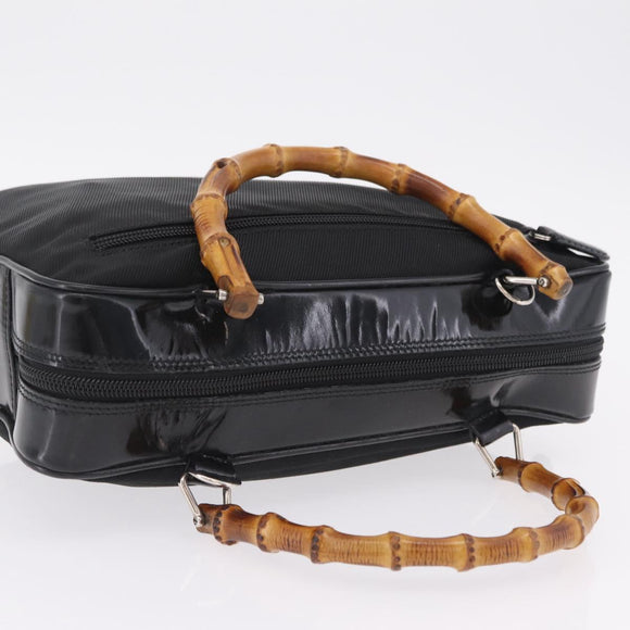 GUCCI Bamboo Hand Bag Nylon Black Silver 000 0538 Auth ep16850