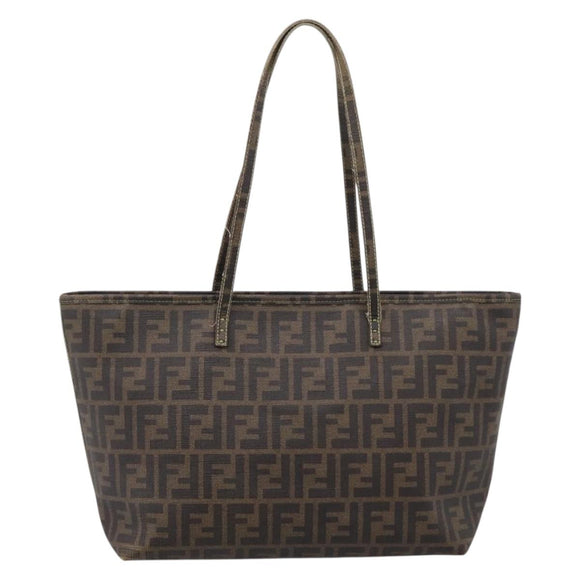 FENDI Zucca Canvas Tote Bag PVC Brown Black 8BH198 Auth ep16852