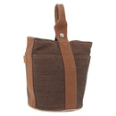 HERMES Sakso PM Hand Bag Canvas Brown Silver Auth ep16856-1