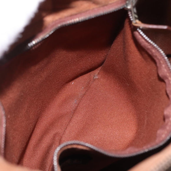 HERMES Sakso PM Hand Bag Canvas Brown Silver Auth ep16856