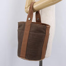 HERMES Sakso PM Hand Bag Canvas Brown Silver Auth ep16856-23