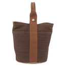 HERMES Sakso PM Hand Bag Canvas Brown Silver Auth ep16856-2