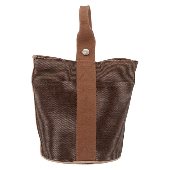 HERMES Sakso PM Hand Bag Canvas Brown Silver Auth ep16856