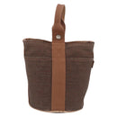 HERMES Sakso PM Hand Bag Canvas Brown Silver Auth ep16856-3