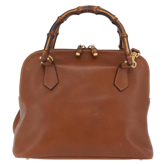 GUCCI Bamboo Hand Bag Leather 2way Brown Gold 000 3780 0290 Auth ep16872