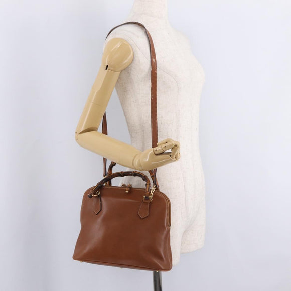 GUCCI Bamboo Hand Bag Leather 2way Brown Gold 000 3780 0290 Auth ep16872