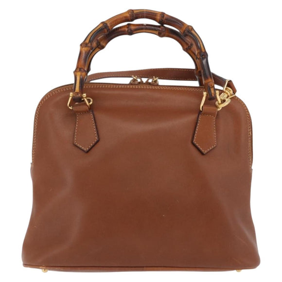 GUCCI Bamboo Hand Bag Leather 2way Brown Gold 000 3780 0290 Auth ep16872