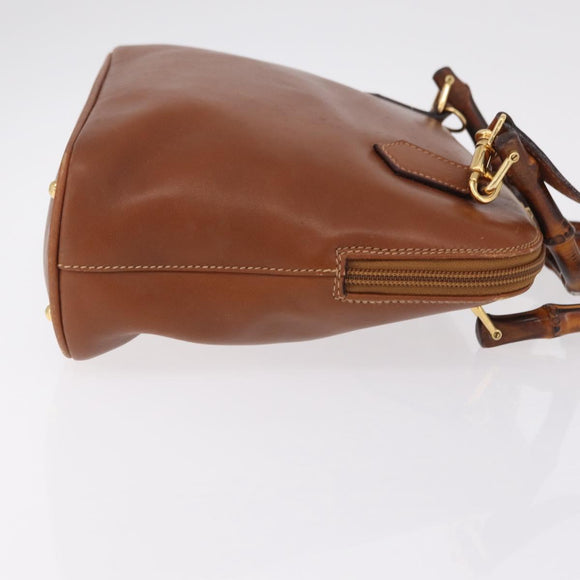 GUCCI Bamboo Hand Bag Leather 2way Brown Gold 000 3780 0290 Auth ep16872