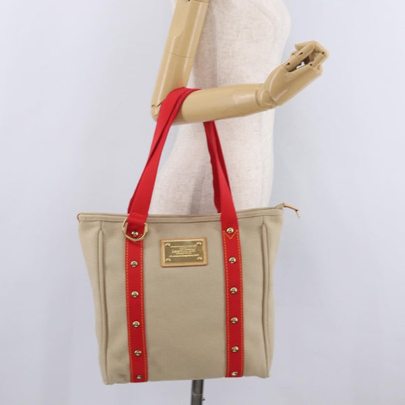 LOUIS VUITTON Antigua Cabas MM Tote Bag Beige Red M40035 LV Auth ep16876